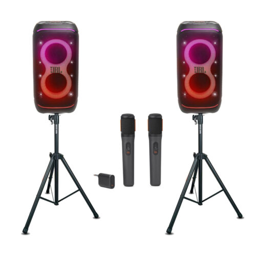 Колонки jbl partybox stage 320 на стойках + микрофоны