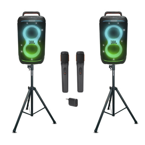 Колонки jbl partybox 520 на стойках + микрофоны